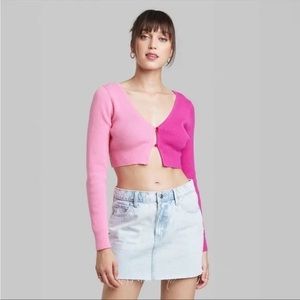 Wild Fable Colorblock Pink Cropped Cardigan